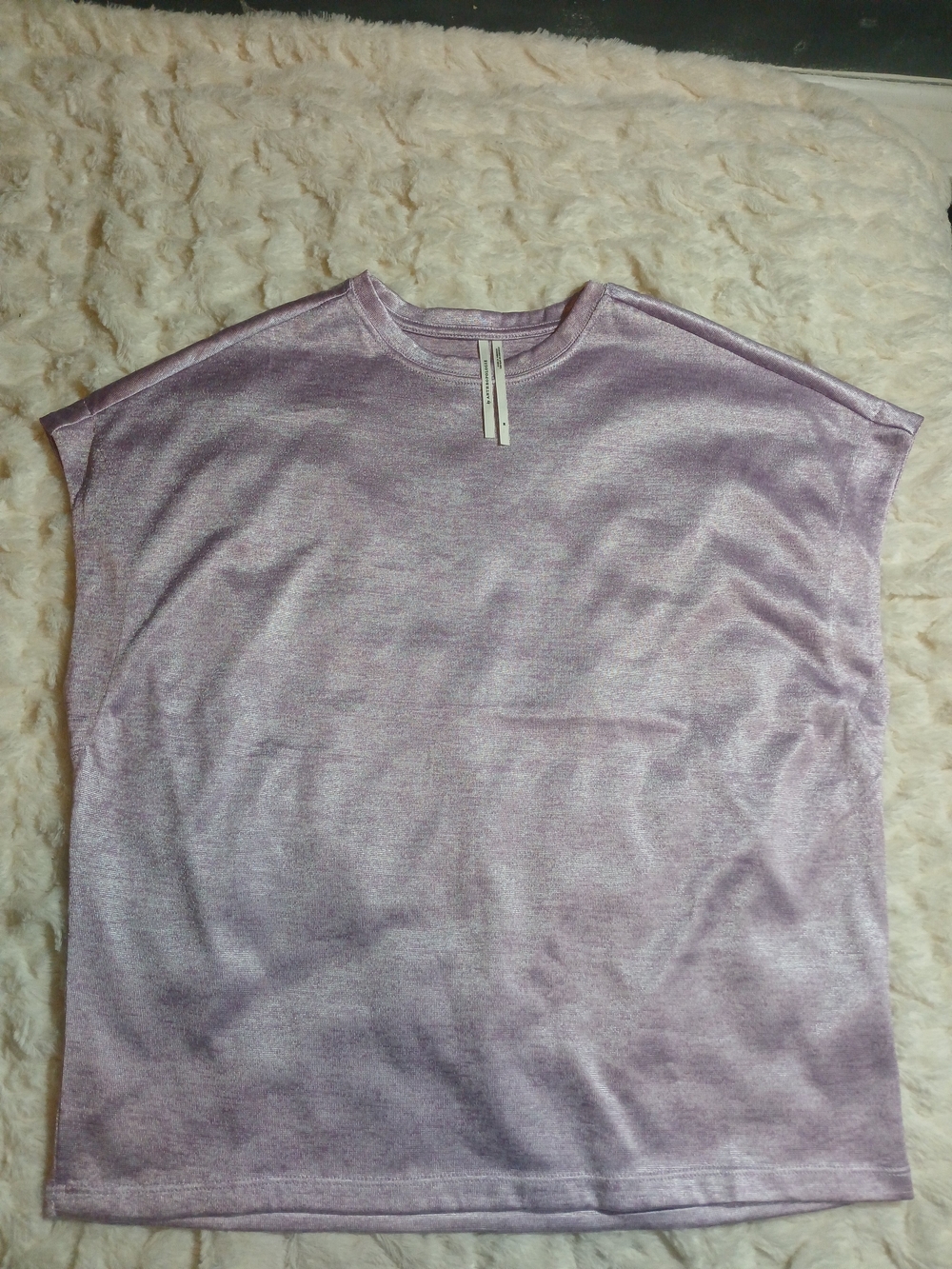 Anthropologie Lavender Silky Shimmer Short Cap Sleeve Boxy Tee Size M